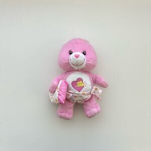 2003 Care Bear BABY HUGS Bear Pink & White Stuffed Animal Plush 8” W/Diaper
